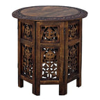 Tavolino pieghevole decorativo in legno di mango da 45 cm, intagliato a mano, marrone noce