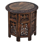 Tavolino pieghevole decorativo in legno di mango da 45 cm, intagliato a mano, marrone noce