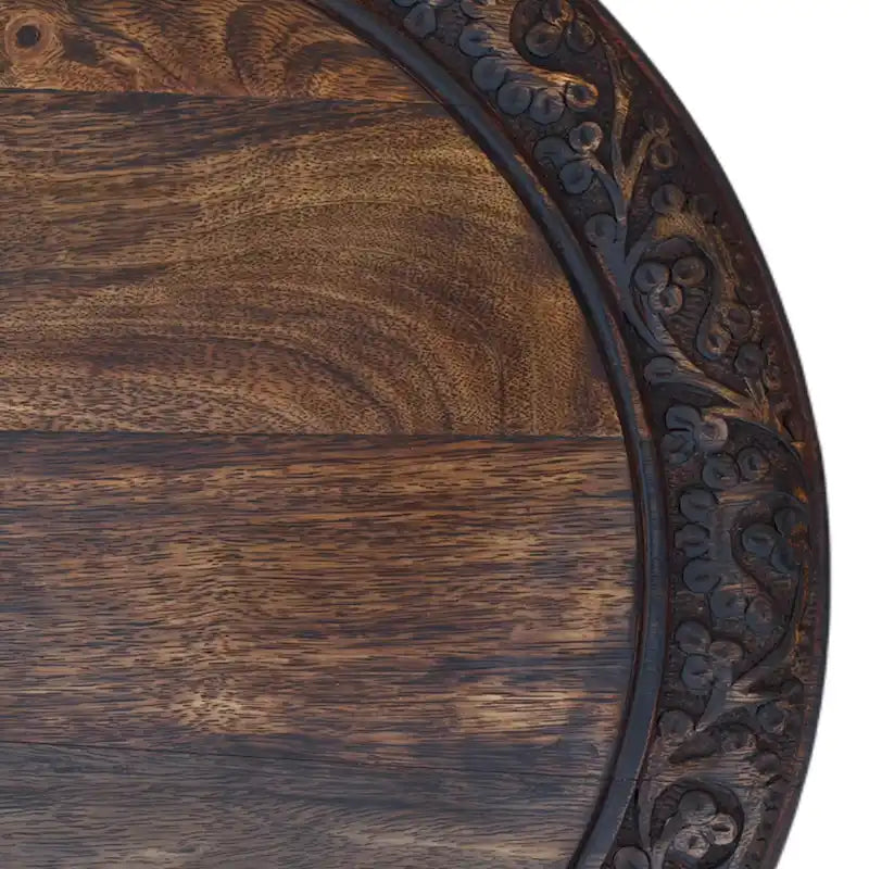 Tavolino pieghevole decorativo in legno di mango da 45 cm, intagliato a mano, marrone noce