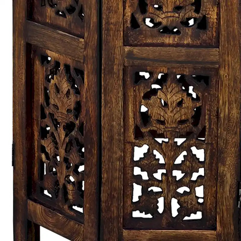 Tavolino pieghevole decorativo in legno di mango da 45 cm, intagliato a mano, marrone noce