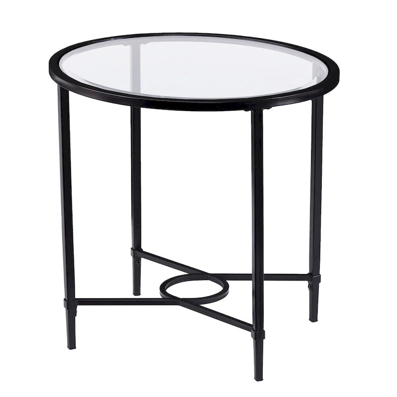 Tavolino Ovale in Metallo Quaker SEI Furniture con Volute e Vetro Temperato Smussato