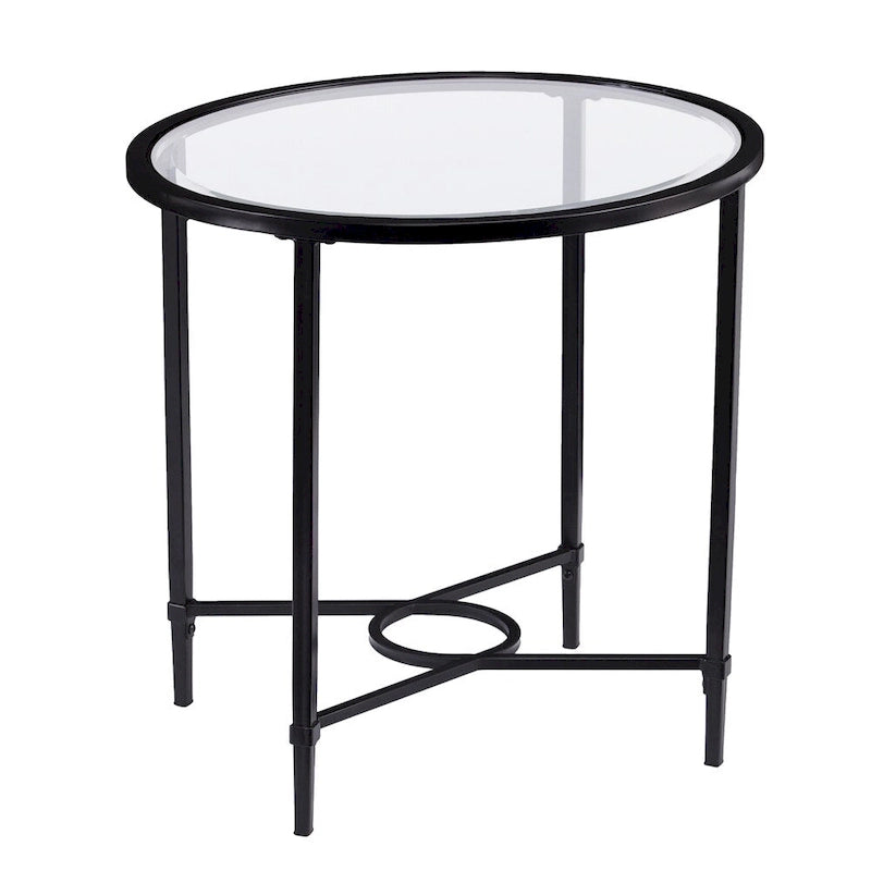 Tavolino Ovale in Metallo Quaker SEI Furniture con Volute e Vetro Temperato Smussato