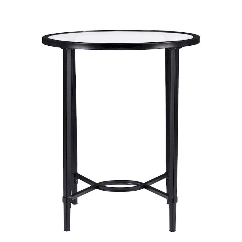 Tavolino Ovale in Metallo Quaker SEI Furniture con Volute e Vetro Temperato Smussato
