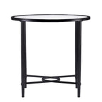 Tavolino Ovale in Metallo Quaker SEI Furniture con Volute e Vetro Temperato Smussato
