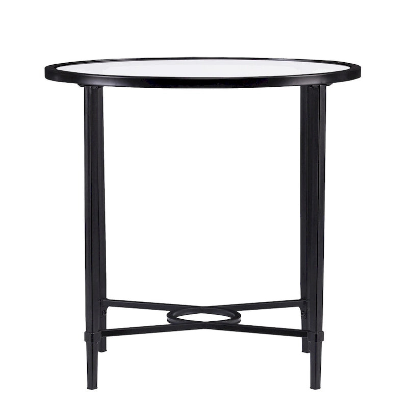 Tavolino Ovale in Metallo Quaker SEI Furniture con Volute e Vetro Temperato Smussato