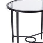 Tavolino Ovale in Metallo Quaker SEI Furniture con Volute e Vetro Temperato Smussato
