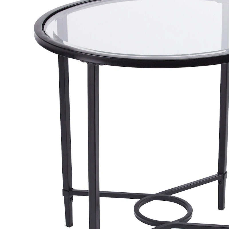 Tavolino Ovale in Metallo Quaker SEI Furniture con Volute e Vetro Temperato Smussato