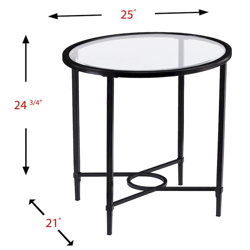 Tavolino Ovale in Metallo Quaker SEI Furniture con Volute e Vetro Temperato Smussato