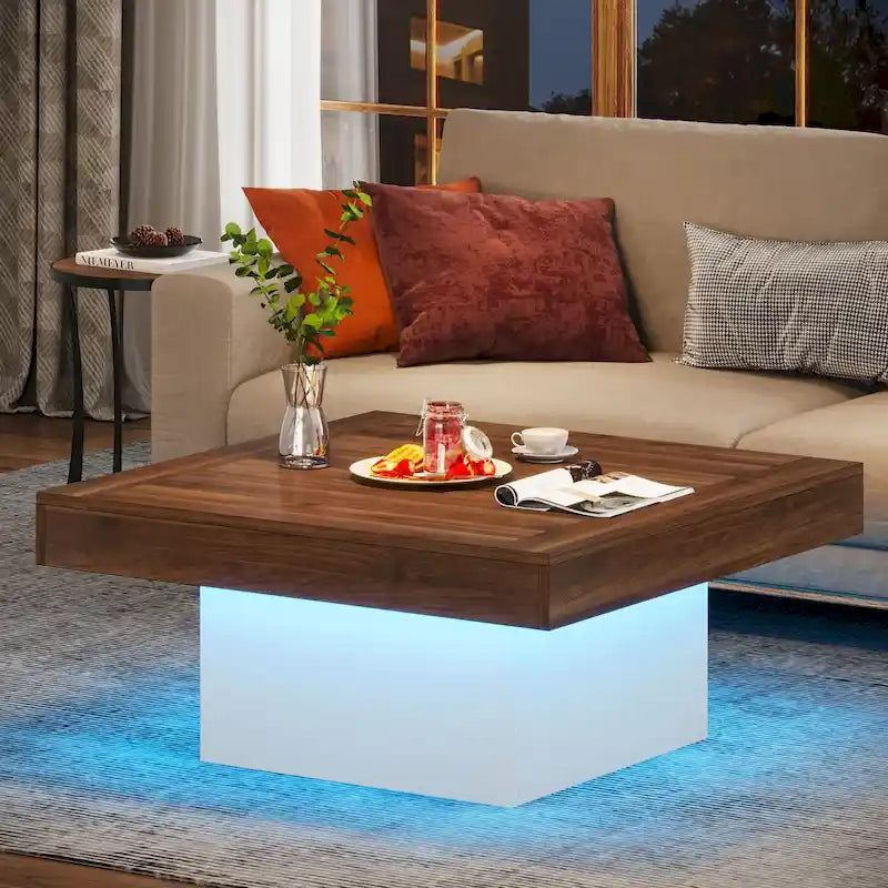 Tavolino da salotto quadrato a LED da 35,43 pollici