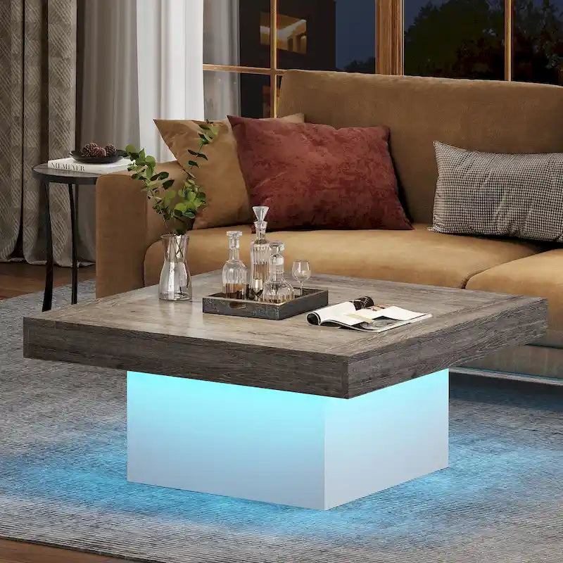 Tavolino da salotto quadrato a LED da 35,43 pollici
