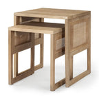 Tavolini ad incastro quadrati con struttura in legno massello e inserti in canna d'India Grier (set da 2) - 20L x 20P x 23A