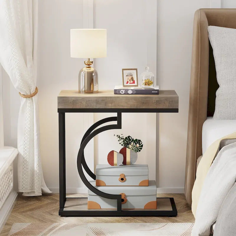 Tavolino stretto bianco, tavolino oro, tavolino a C, comodino moderno, tavolino piccolo per divano, soggiorno