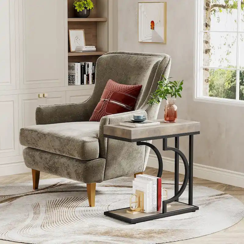 Tavolino stretto bianco, tavolino oro, tavolino a C, comodino moderno, tavolino piccolo per divano, soggiorno