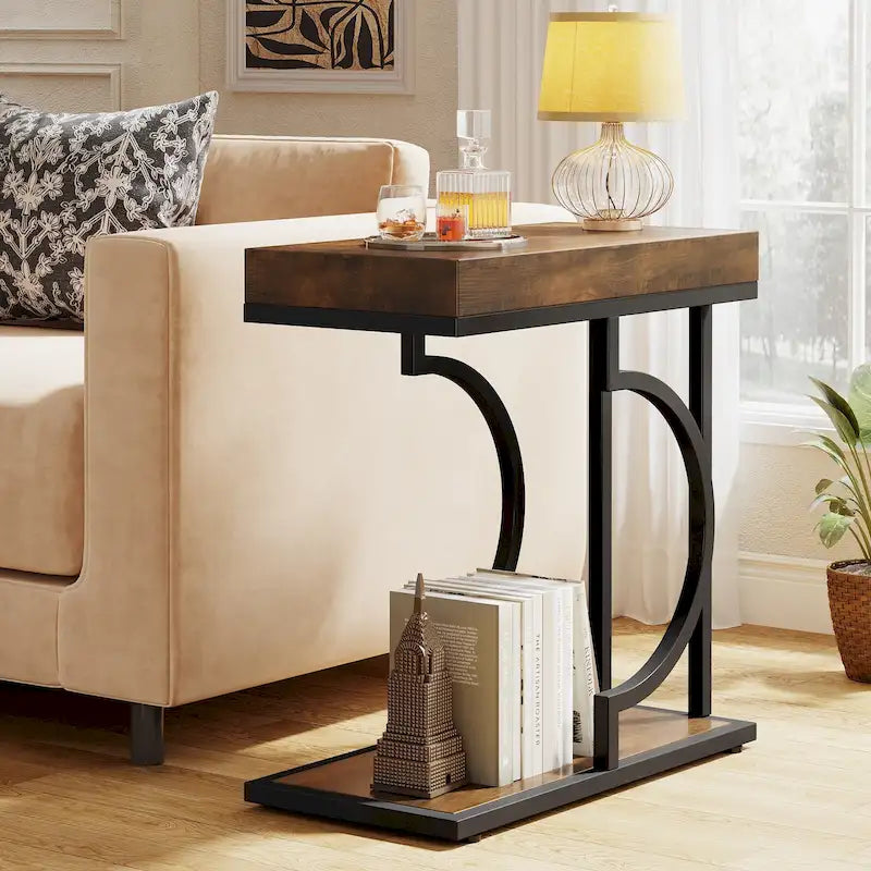 Tavolino stretto bianco, tavolino oro, tavolino a C, comodino moderno, tavolino piccolo per divano, soggiorno
