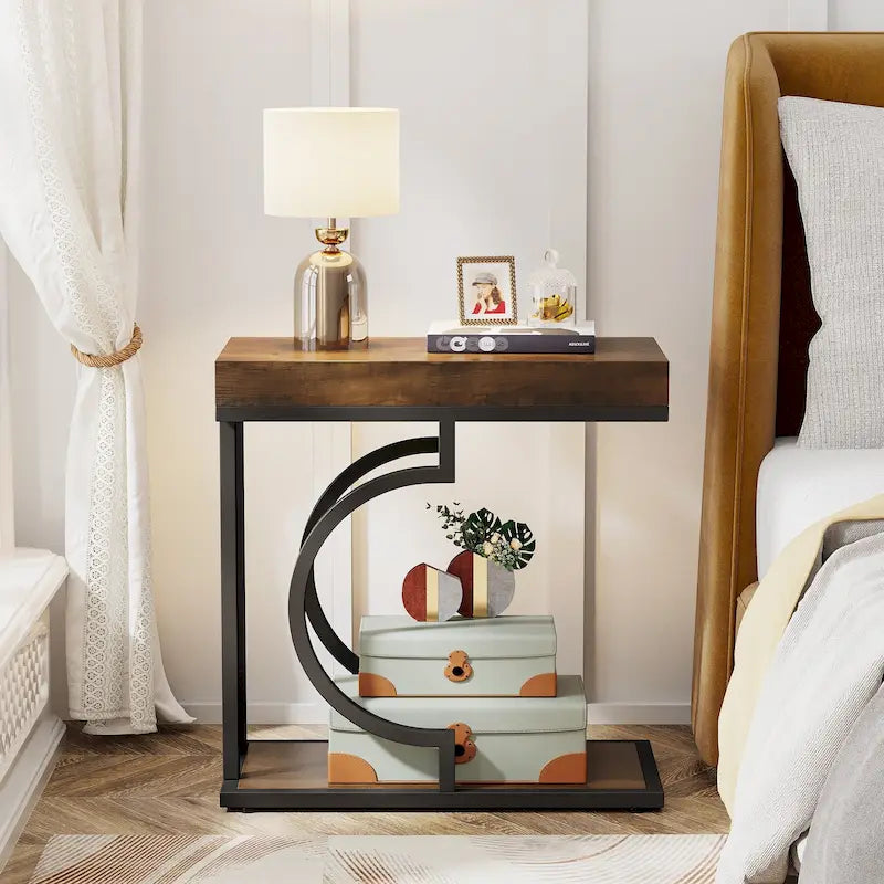 Tavolino stretto bianco, tavolino oro, tavolino a C, comodino moderno, tavolino piccolo per divano, soggiorno