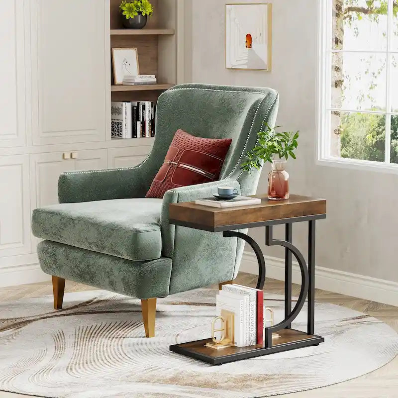 Tavolino stretto bianco, tavolino oro, tavolino a C, comodino moderno, tavolino piccolo per divano, soggiorno