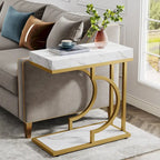 Tavolino stretto bianco, tavolino oro, tavolino a C, comodino moderno, tavolino piccolo per divano, soggiorno