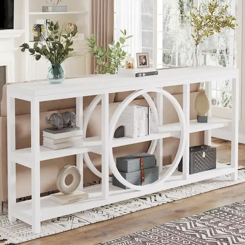 Tavolino console da 70,9 pollici con design creativo a gambe in metallo, tavoli stretti e lunghi a 3 livelli per ingresso