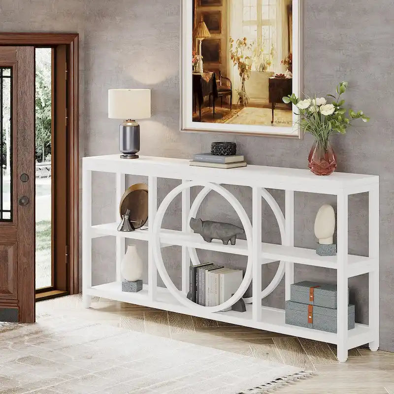 Tavolino console da 70,9 pollici con design creativo a gambe in metallo, tavoli stretti e lunghi a 3 livelli per ingresso
