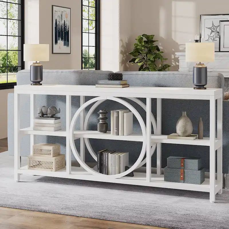 Tavolino console da 70,9 pollici con design creativo a gambe in metallo, tavoli stretti e lunghi a 3 livelli per ingresso