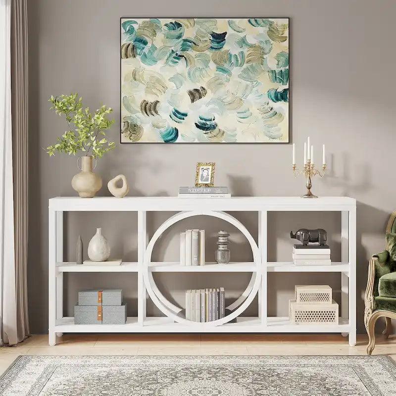 Tavolino console da 70,9 pollici con design creativo a gambe in metallo, tavoli stretti e lunghi a 3 livelli per ingresso