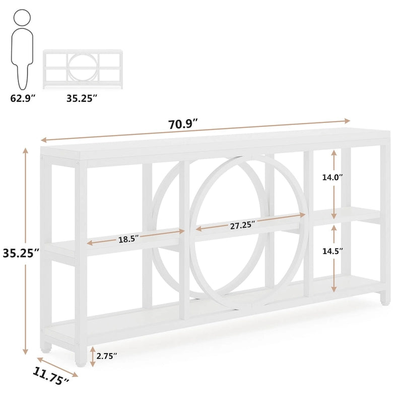Tavolino console da 70,9 pollici con design creativo a gambe in metallo, tavoli stretti e lunghi a 3 livelli per ingresso