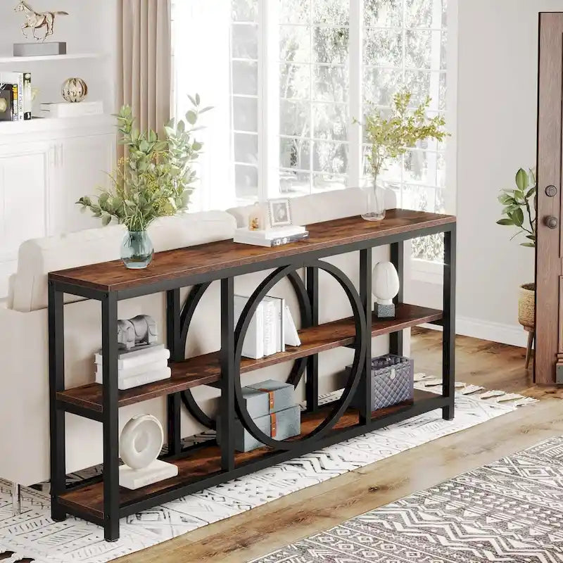 Tavolino console da 70,9 pollici con design creativo a gambe in metallo, tavoli stretti e lunghi a 3 livelli per ingresso
