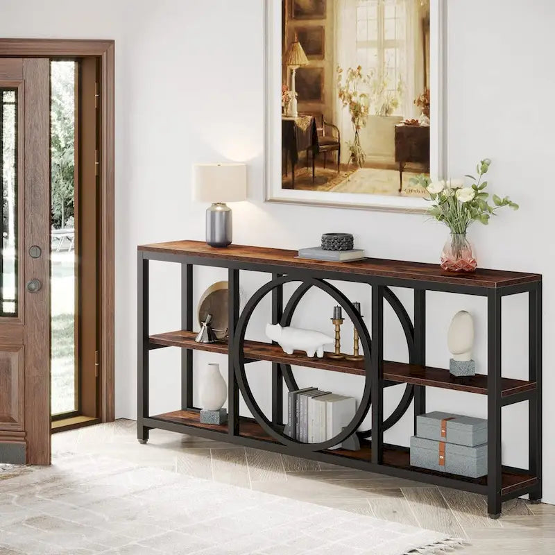 Tavolino console da 70,9 pollici con design creativo a gambe in metallo, tavoli stretti e lunghi a 3 livelli per ingresso