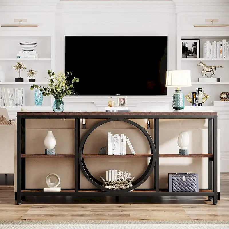 Tavolino console da 70,9 pollici con design creativo a gambe in metallo, tavoli stretti e lunghi a 3 livelli per ingresso