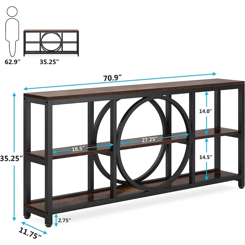 Tavolino console da 70,9 pollici con design creativo a gambe in metallo, tavoli stretti e lunghi a 3 livelli per ingresso