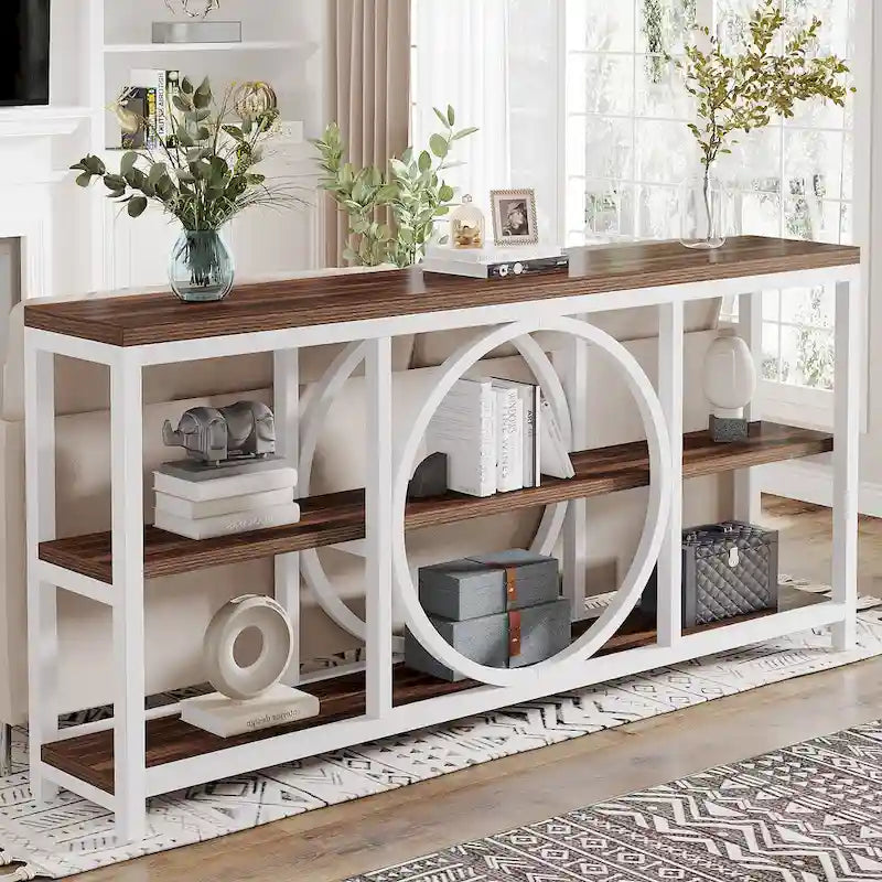 Tavolino console da 70,9 pollici con design creativo a gambe in metallo, tavoli stretti e lunghi a 3 livelli per ingresso