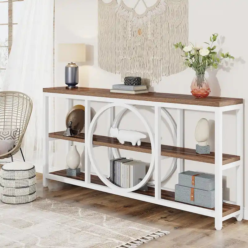 Tavolino console da 70,9 pollici con design creativo a gambe in metallo, tavoli stretti e lunghi a 3 livelli per ingresso