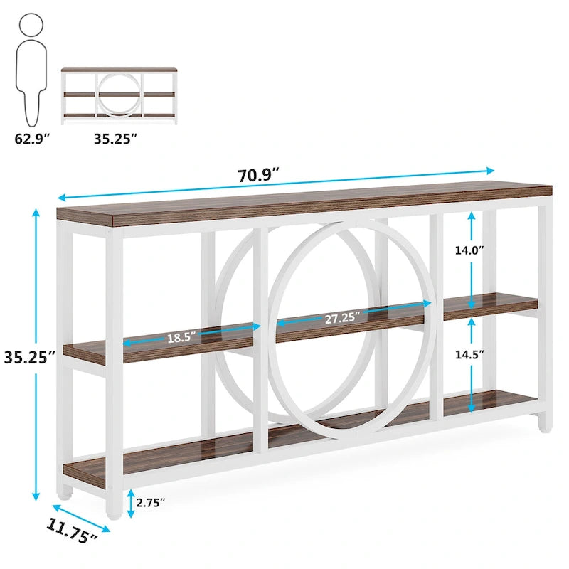 Tavolino console da 70,9 pollici con design creativo a gambe in metallo, tavoli stretti e lunghi a 3 livelli per ingresso