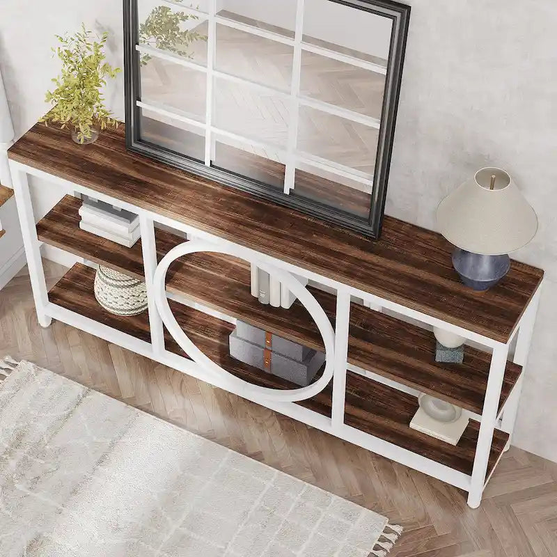 Tavolino console da 70,9 pollici con design creativo a gambe in metallo, tavoli stretti e lunghi a 3 livelli per ingresso