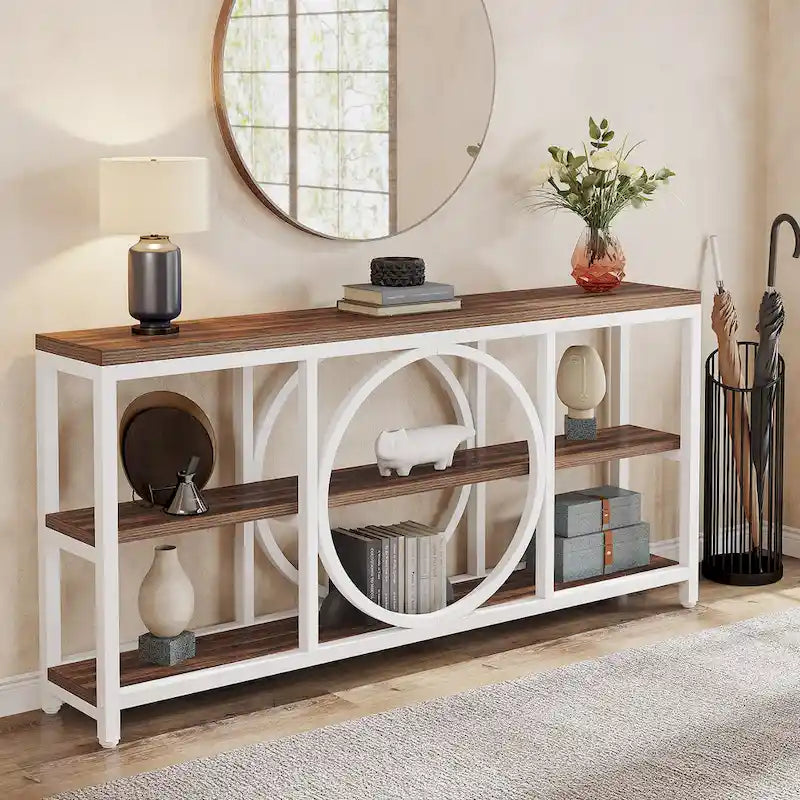 Tavolino console da 70,9 pollici con design creativo a gambe in metallo, tavoli stretti e lunghi a 3 livelli per ingresso
