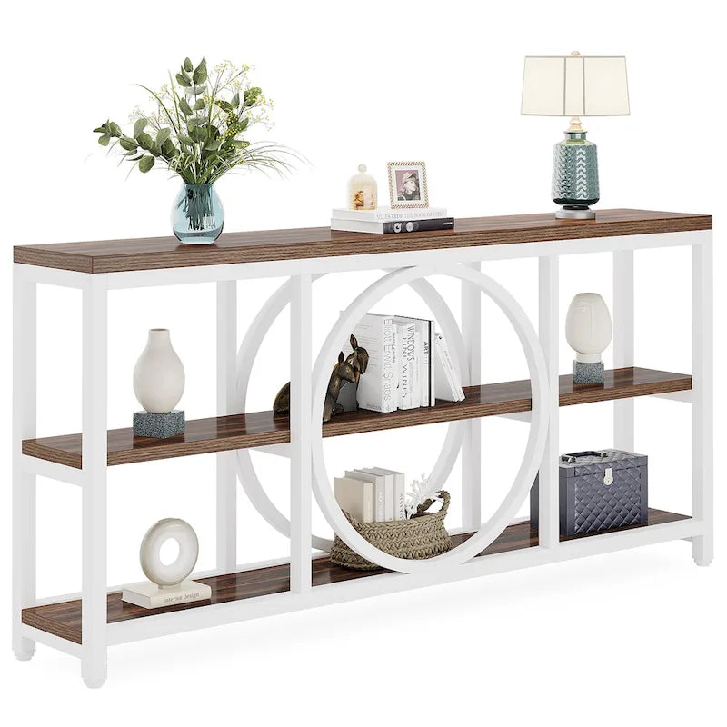 Tavolino console da 70,9 pollici con design creativo a gambe in metallo, tavoli stretti e lunghi a 3 livelli per ingresso