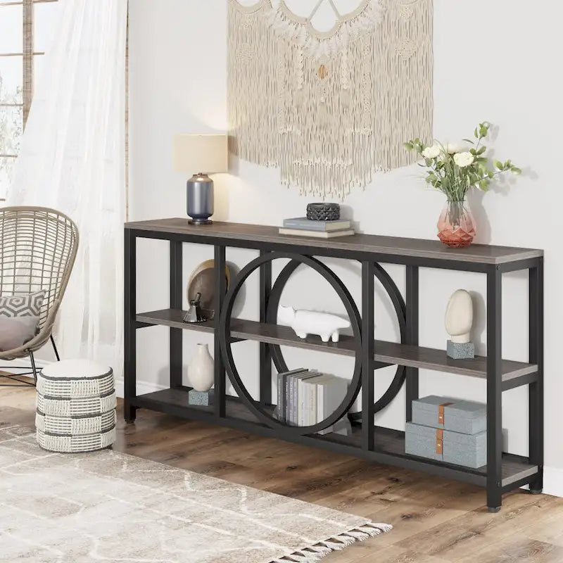 Tavolino console da 70,9 pollici con design creativo a gambe in metallo, tavoli stretti e lunghi a 3 livelli per ingresso