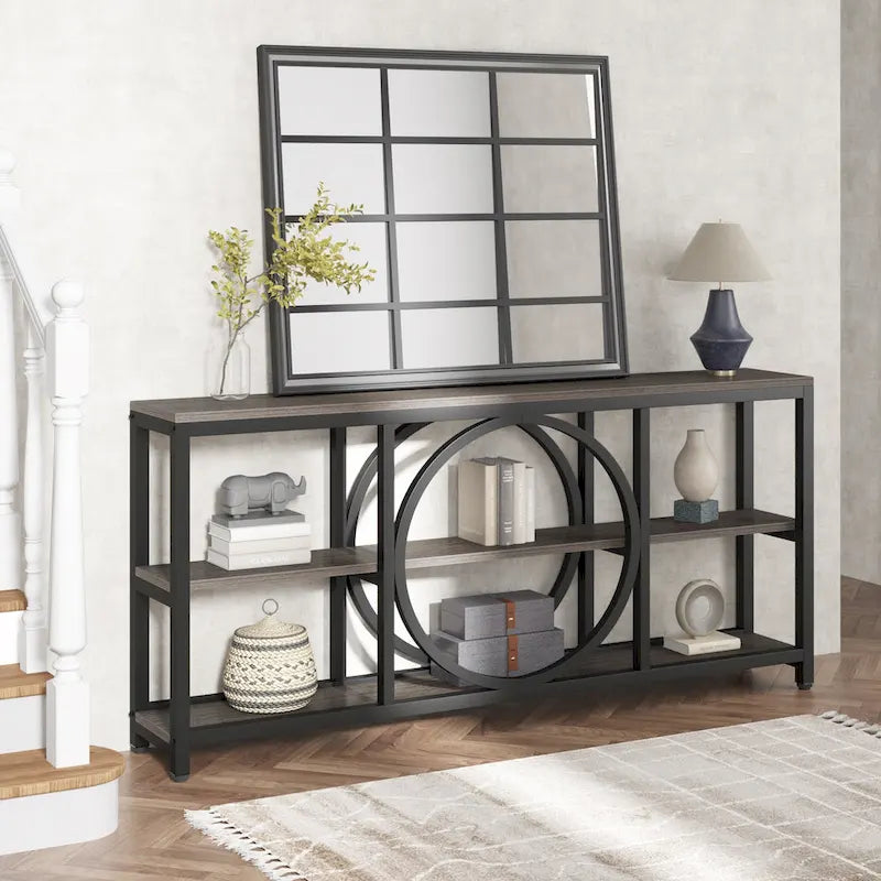 Tavolino console da 70,9 pollici con design creativo a gambe in metallo, tavoli stretti e lunghi a 3 livelli per ingresso