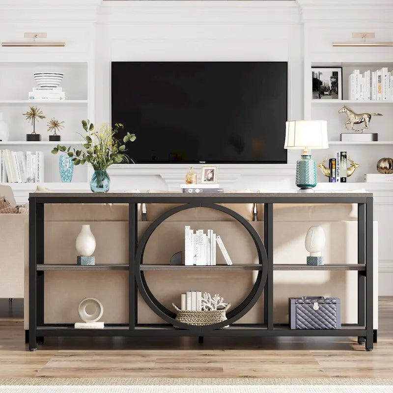 Tavolino console da 70,9 pollici con design creativo a gambe in metallo, tavoli stretti e lunghi a 3 livelli per ingresso