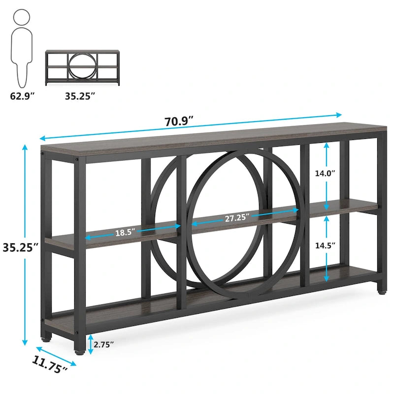 Tavolino console da 70,9 pollici con design creativo a gambe in metallo, tavoli stretti e lunghi a 3 livelli per ingresso