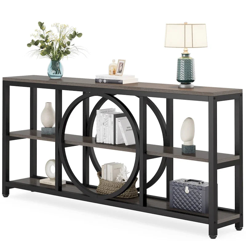 Tavolino console da 70,9 pollici con design creativo a gambe in metallo, tavoli stretti e lunghi a 3 livelli per ingresso
