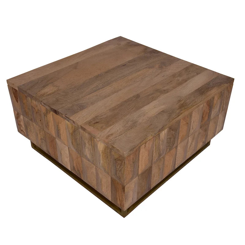 Tavolino da Caffè Baule Contenitore con Piano Sollevabile, Quadrato, Legno di Mango, Marrone Naturale, 33 Pollici