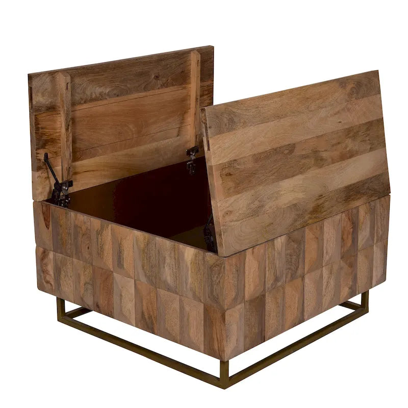 Tavolino da Caffè Baule Contenitore con Piano Sollevabile, Quadrato, Legno di Mango, Marrone Naturale, 33 Pollici
