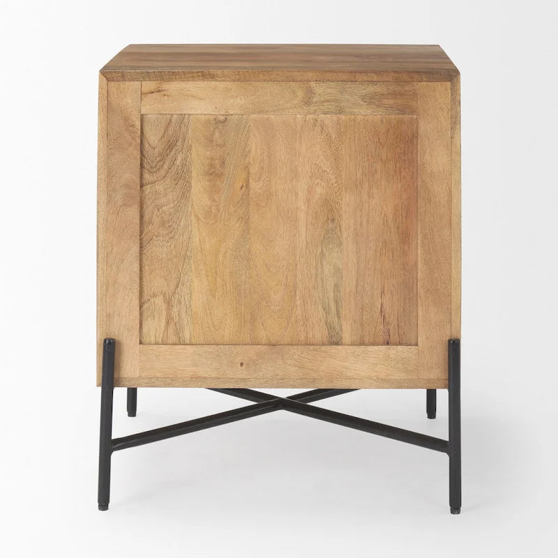 Tavolino d'appoggio Cairo in legno massello marrone chiaro con struttura in ferro nero e 2 cassetti - 22L x 22W x 26H
