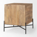 Tavolino d'appoggio Cairo in legno massello marrone chiaro con struttura in ferro nero e 2 cassetti - 22L x 22W x 26H