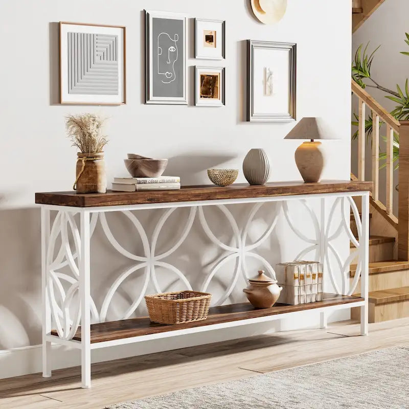 Tavolo da divano lungo 180 cm, tavolo consolle industriale - 180 L x 30 P x 81 A cm