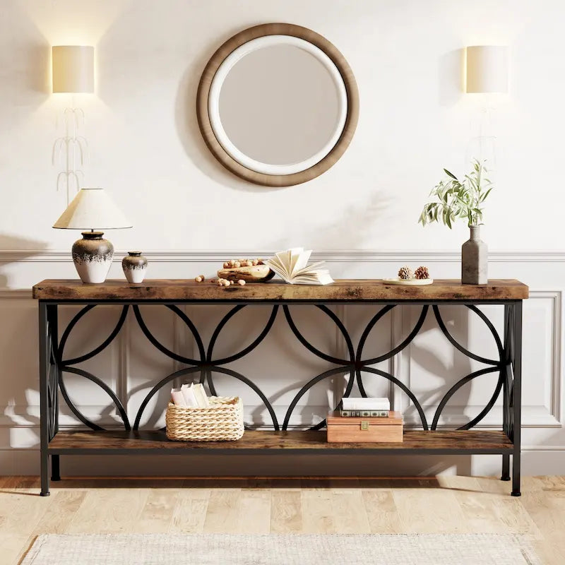 Tavolo da divano lungo 180 cm, tavolo consolle industriale - 180 L x 30 P x 81 A cm