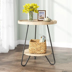 Table d'appoint ronde, table de bout en bois, table d'appoint de canapé à 2 niveaux avec pieds en métal