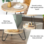 Table d'appoint ronde, table de bout en bois, table d'appoint de canapé à 2 niveaux avec pieds en métal