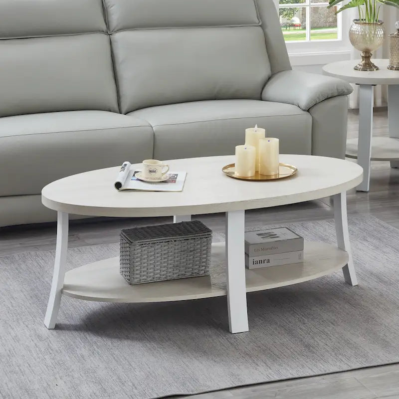 Tavolino da Caffè Rotondo Anze Contemporaneo con Scaffale in Legno di Roundhill Furniture